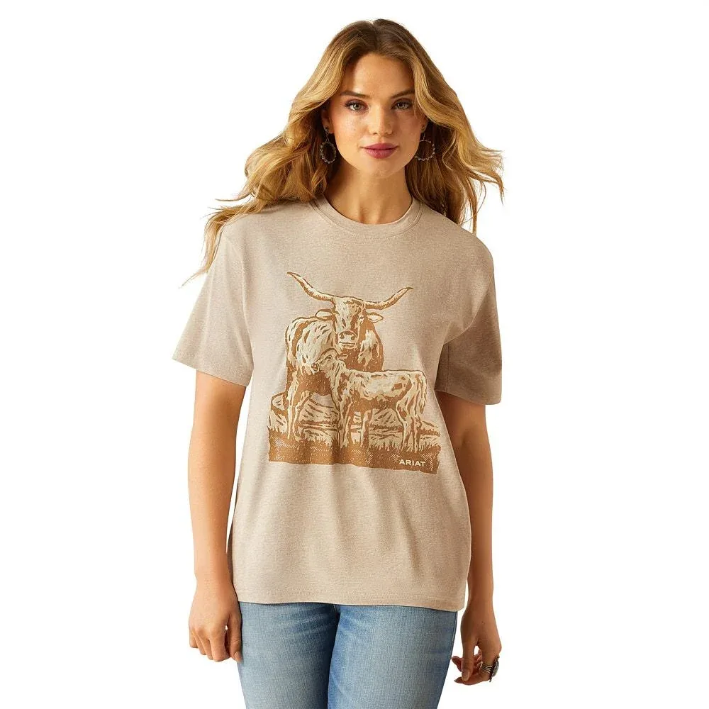 Ariat Womens Longhorn Oatmeal Tee