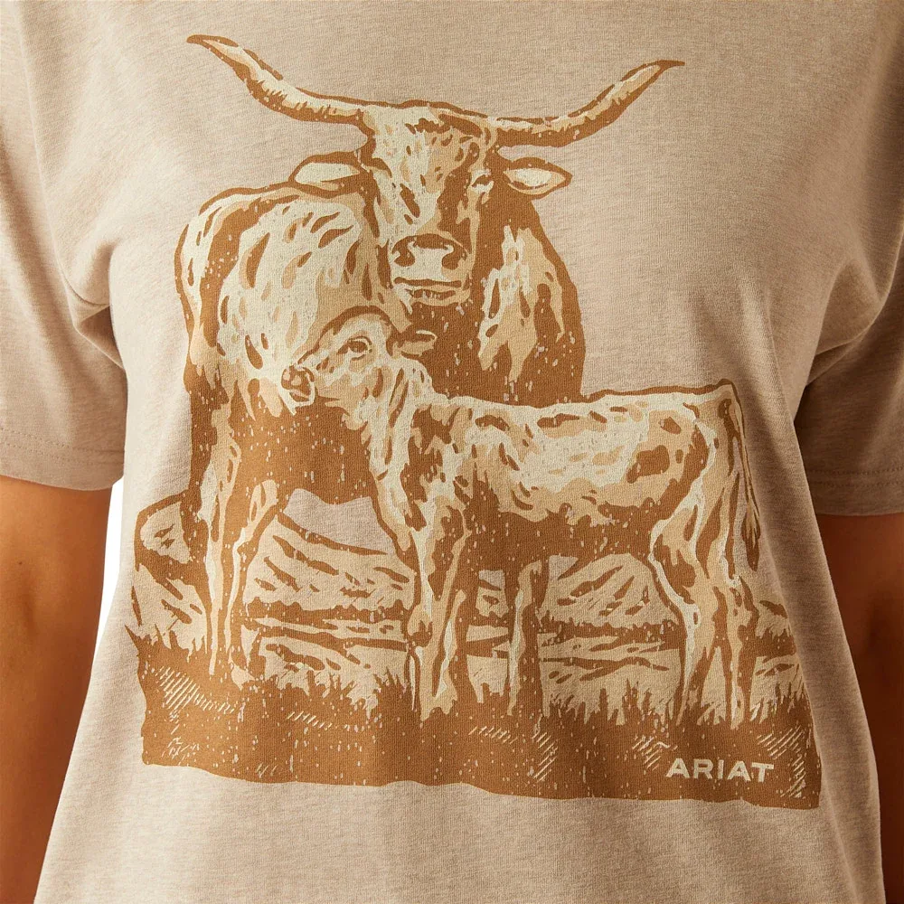 Ariat Womens Longhorn Oatmeal Tee - Image 2