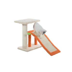 Armarkat 20-in Sisal Carpet Ramp & Two-Level Platform Real Wood Cat Tree, Beige & Orange