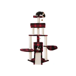 Armarkat 58-in Classic Faux Fleece Real Wood Cat Tree, Red & Black Tartain Plaid