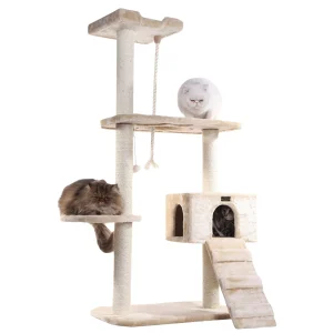Armarkat 58-in Classic Faux Fur Real Wood Cat Kitten Climbing Tree, Beige