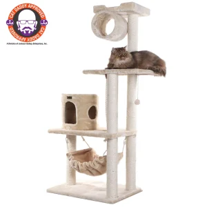 Armarkat 62-in Classic Faux Fur Top Perch Real Wood Cat Tree, Beige