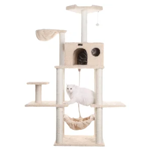 Armarkat 69-in Heavy Duty Faux Fur Hammock & Real Wood Cat Tree, Beige