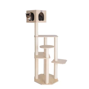Armarkat 69-in Premium Scots Pine Modern Cat Tower With Multi-Layer Platform, Natural