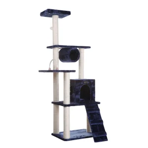 Armarkat 71-in Faux Fur Real Wood Kitty Cat Playhouse Cat Tree, Navy Blue