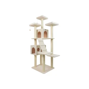 Armarkat 77-in Classic Faux Fleece Real Wood Cat Tree Large Cat Play Tower, Ivory