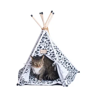 Armarkat Black & White Paw Print Teepee Tent Cat Bed