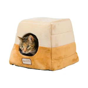 Armarkat Brown & Beige Soft Velvet Enclosed Cat Bed