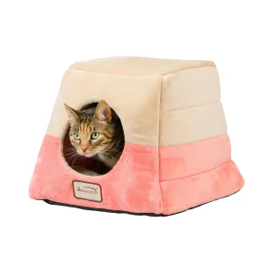 Armarkat Orange & Beige Soft Velvet Enclosed Cat Bed