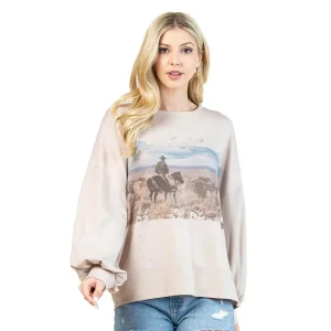 Avery Women's Khaki Western Cowboy Sweatshirt