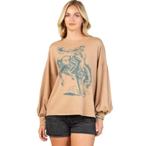 Avery Women's Mocha Turquoise Bucking Horse Sweatshirt