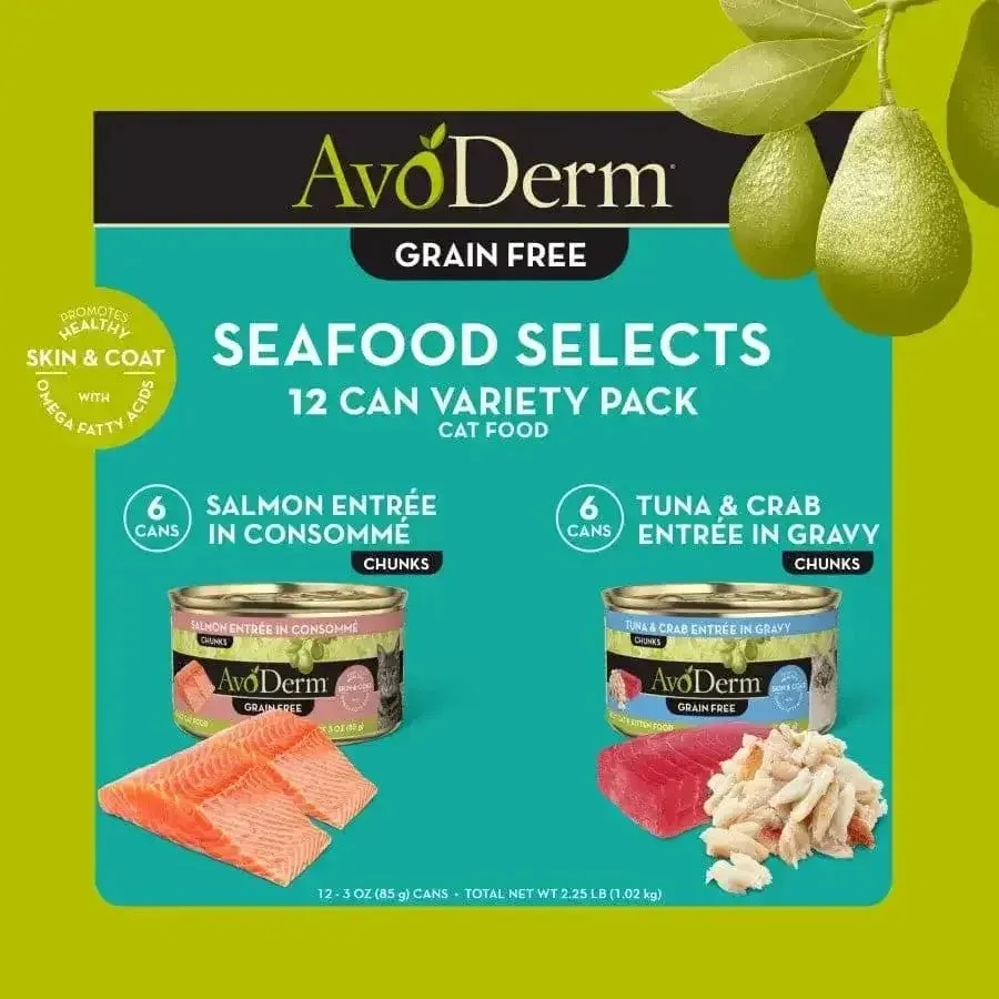 AvoDerm Natural Seafood Selects - Grain Free Wet Canned Cat Food Variety Pack 12ea/12 ct
