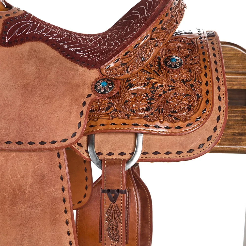 Baiano Saddlery 14.5in Natural 1/4 Breed Floral Tooled Team Roper - Image 2