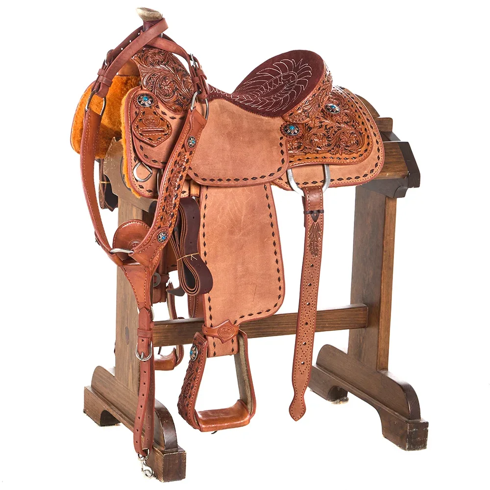 Baiano Saddlery 14.5in Natural 1/4 Breed Floral Tooled Team Roper