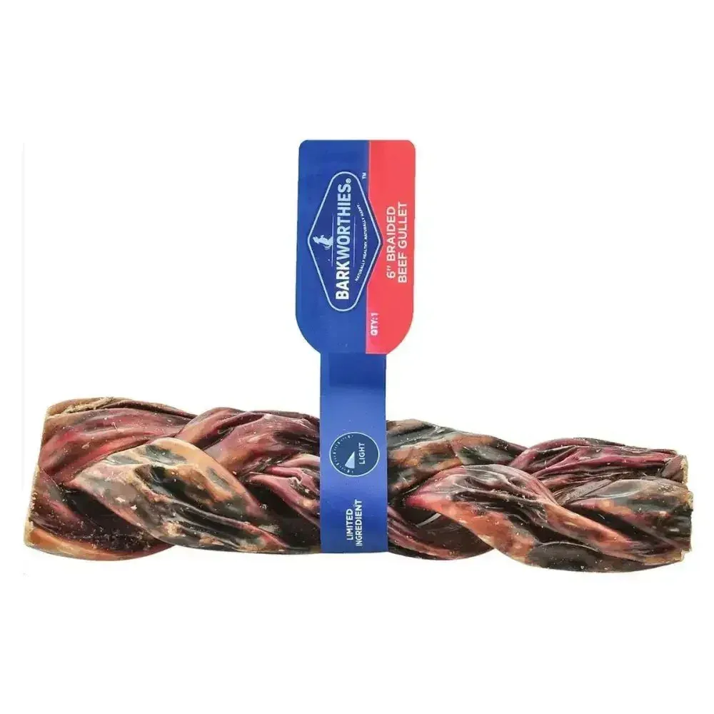 Barkworthies Braided Beef Gullet 6" Dog Treat