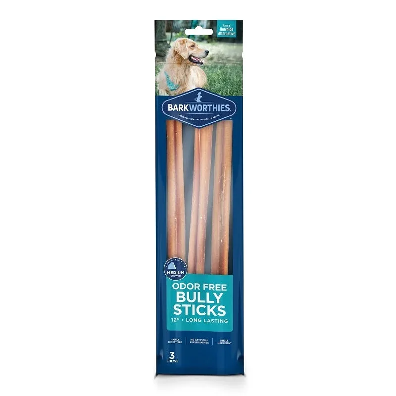 Barkworthies Bully Stick Odor Free 12in/3pk