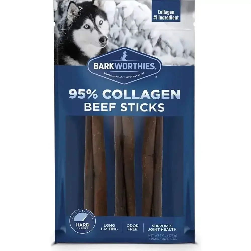 Barkworthies Collagen Beef Sticks Plain 6" 3pk