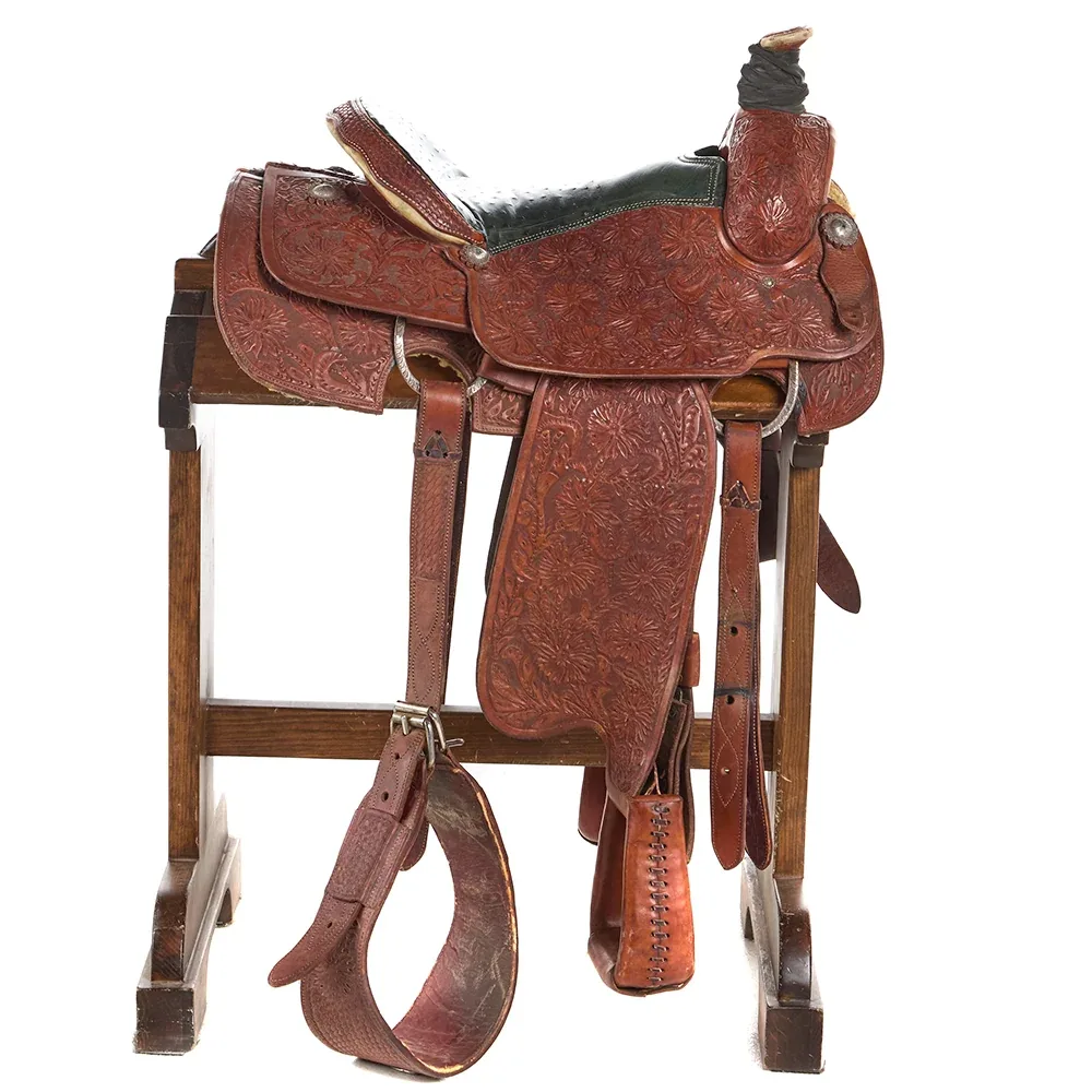 Bill Hill Used 15.5in Floral with Ostrich Seat Team Roper - Image 2