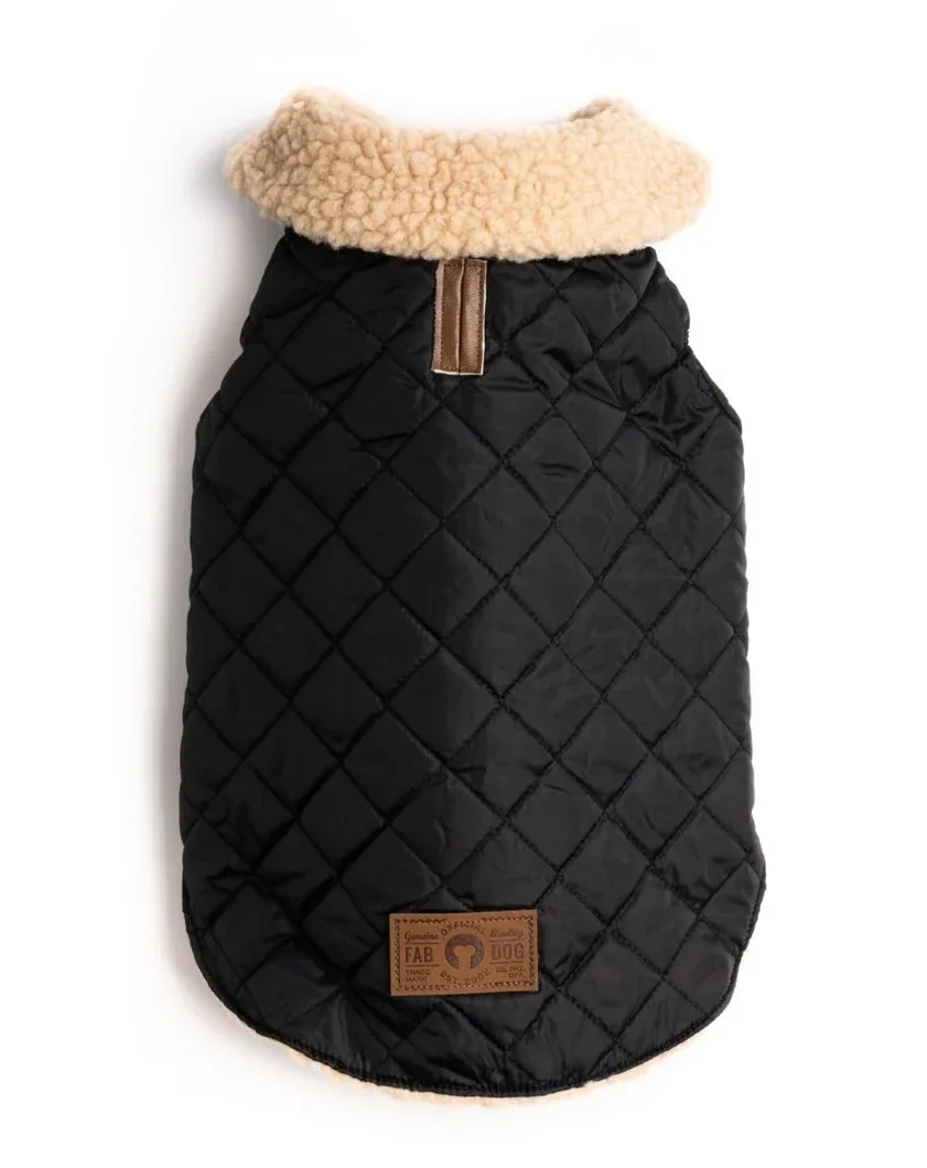 Black Quilted Faux Shearling Dog Coat (FINAL SALE)