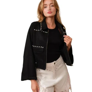 Blue B Womens Black Studded Jacket
