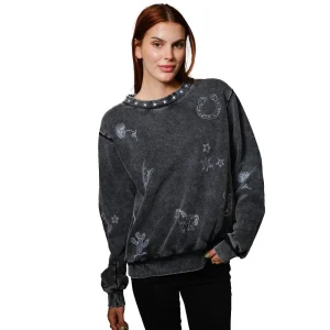 Blue B Women's Charcoal Western Embroidered Sweatshirt