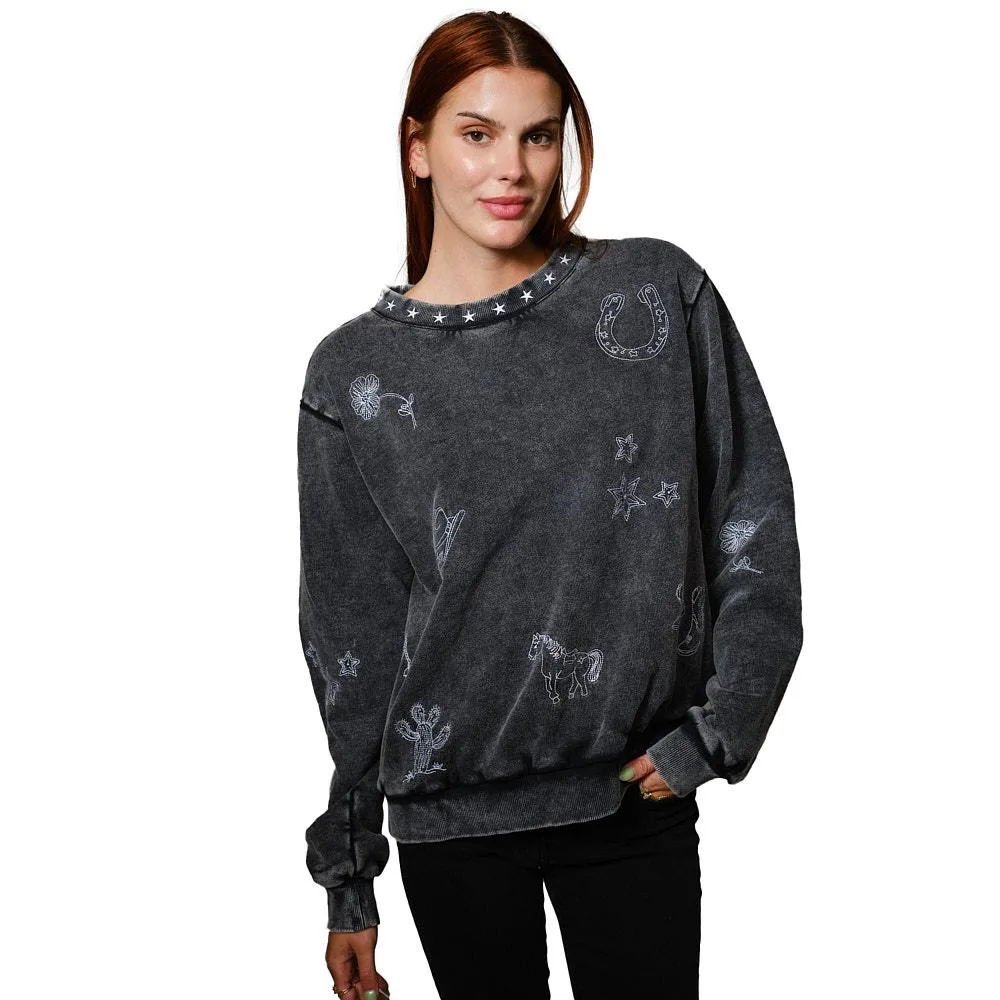 Blue B Women's Charcoal Western Embroidered Sweatshirt