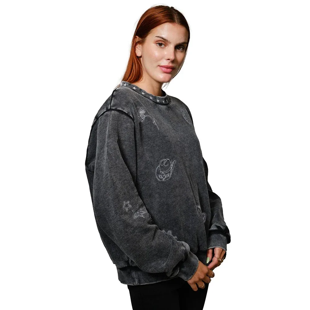 Blue B Women's Charcoal Western Embroidered Sweatshirt - Image 2