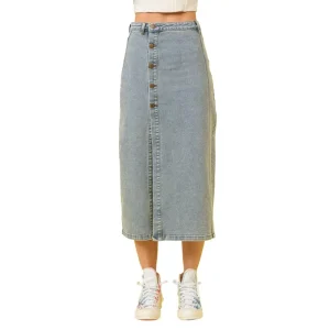 Blue B Womens Medium Wash Denim Midi Skirt