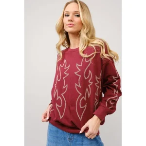 Blue B Womens Red Boot Stitch Sweater