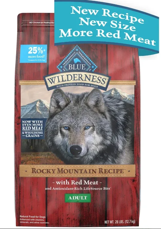 Blue Buffalo Wilderness Adult High-Protein Rocky Mountain Red Meat w/Grains-28lb