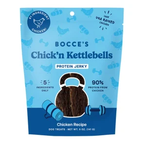 Bocce's Bakery Dog Jerky Protein Cuts, Grain Free Chick'N Kettlebells, 5 oz