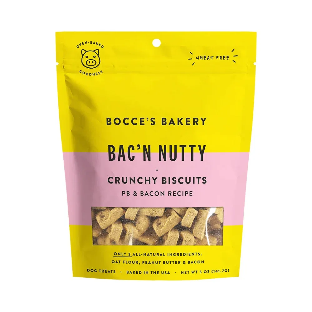 Bocces Bakery Everyday Bac'n Nutty Biscuits Crunchy Dog Treats 5oz.