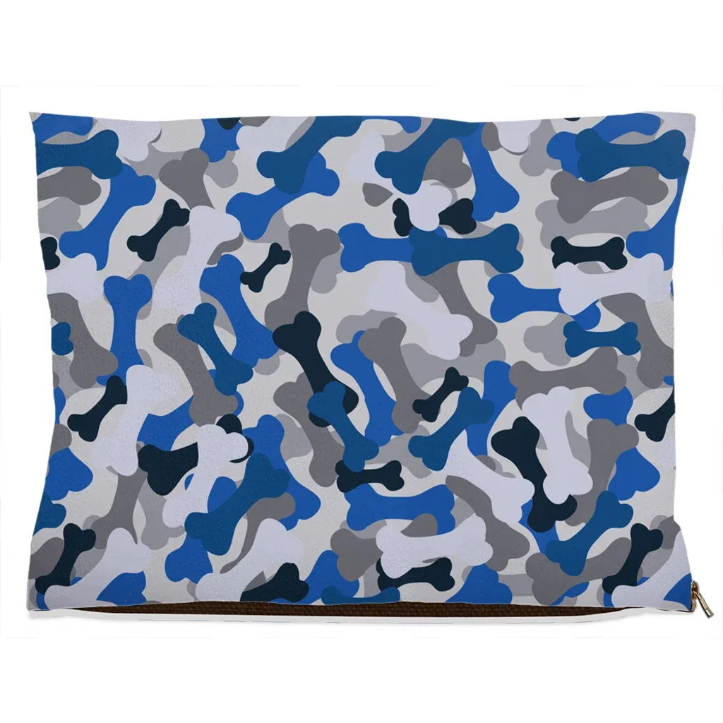 Bone Camo Blue Dog Bed