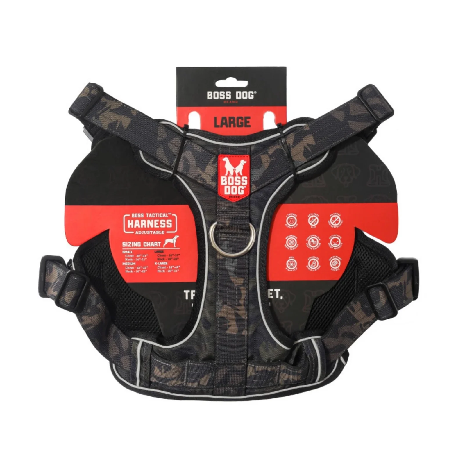 Boss Dog Tactical Dog Harness Black Camo, 1ea/LG