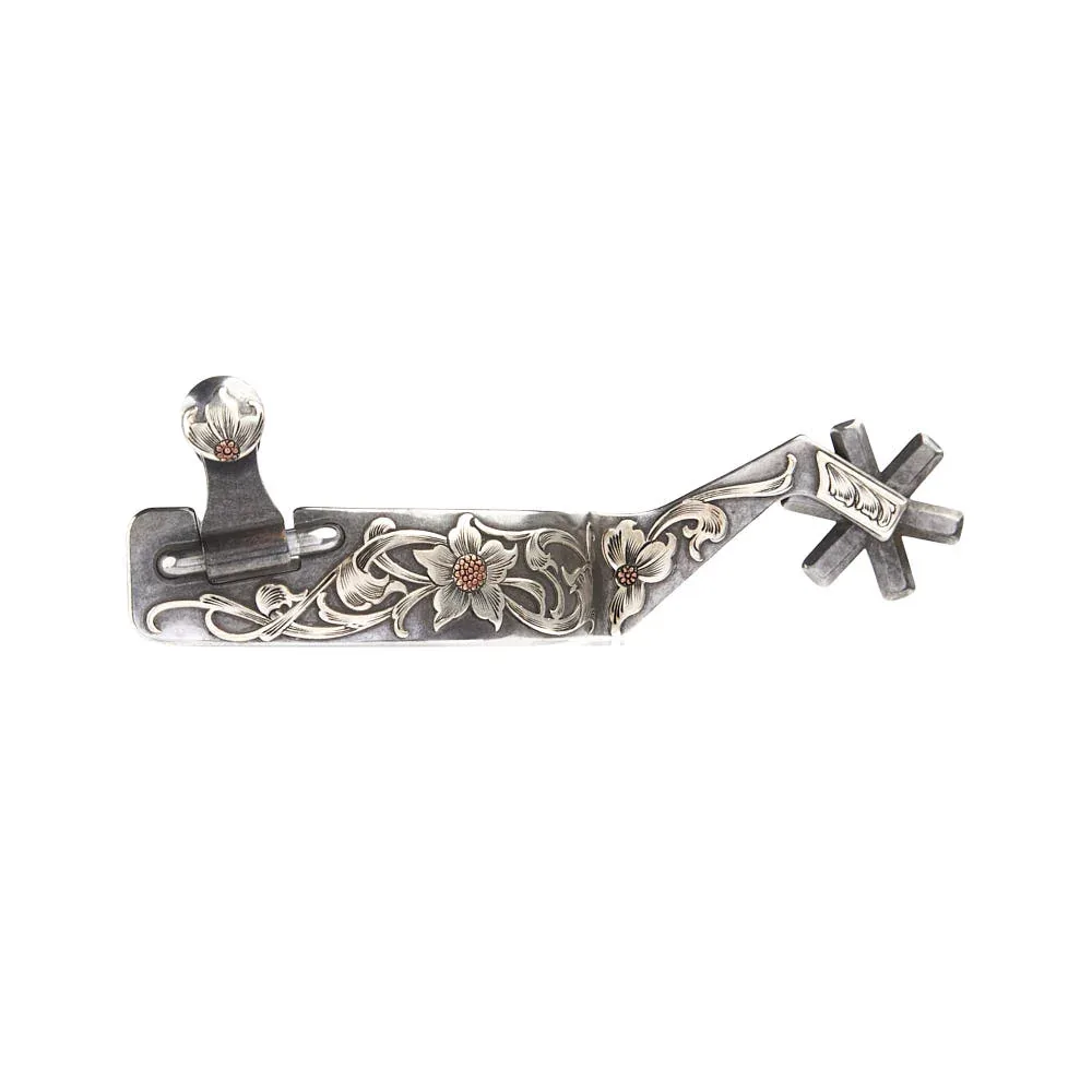 Brandon Anthony 1in Mounted Floral 6pt Rowel Spurs