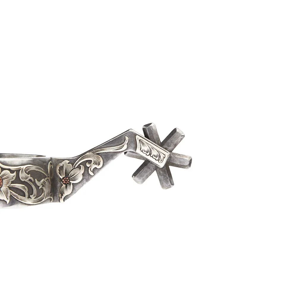 Brandon Anthony 1in Mounted Floral 6pt Rowel Spurs - Image 2