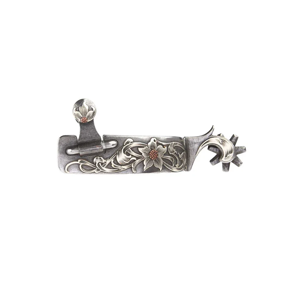 Brandon Anthony 1in Mounted Floral 7pt Rowel Roping Spurs