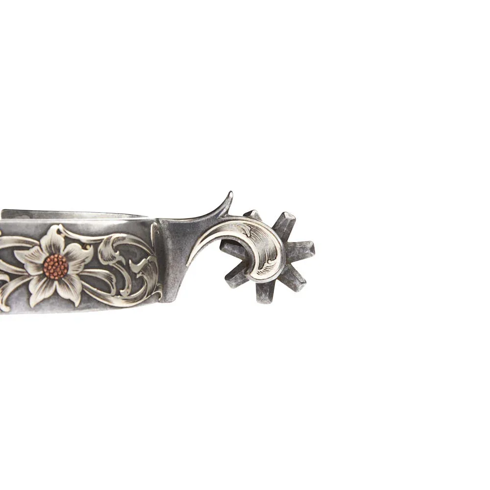 Brandon Anthony 1in Mounted Floral 7pt Rowel Roping Spurs - Image 2