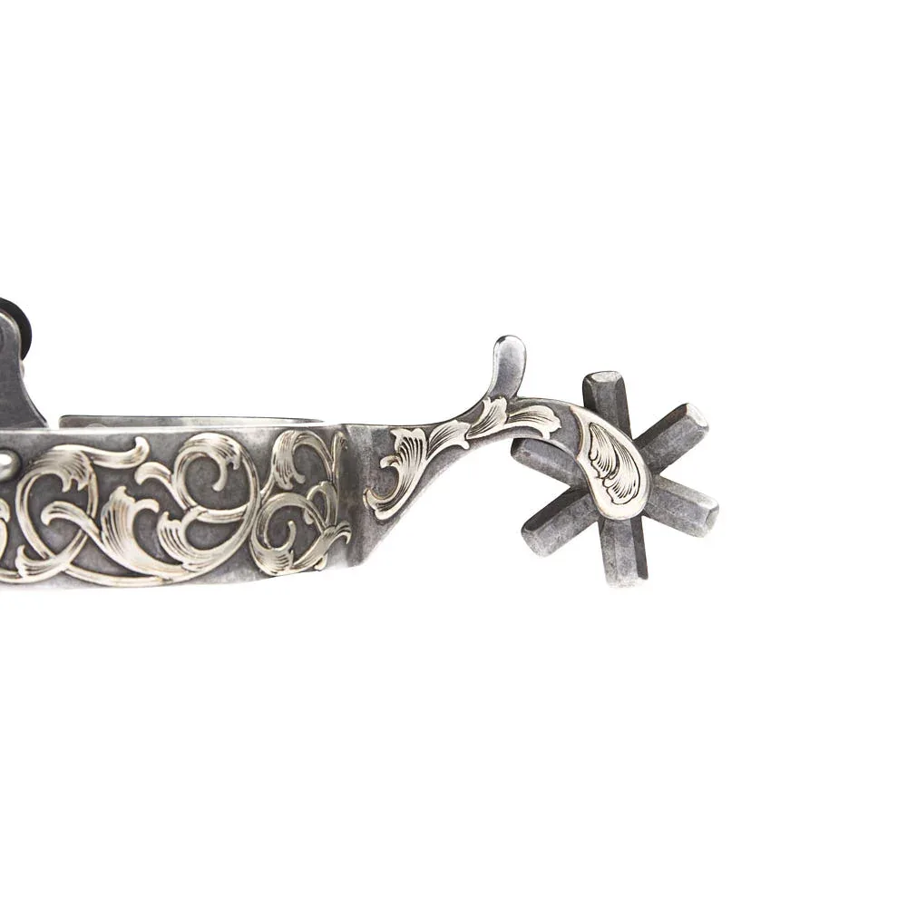 Brandon Anthony Bit & Spur Co. 1in Silver Scroll 6pt Rowel Spurs - Image 2