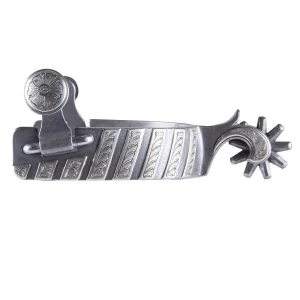 Brandon Anthony Engraved Silver Bar Men's Spurs with 9 Point Rowel