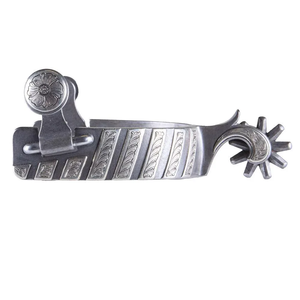Brandon Anthony Engraved Silver Bar Men's Spurs with 9 Point Rowel