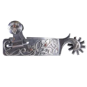 Brandon Anthony Engraved Silver Floral Ladies Spurs with 10 Point Rowel