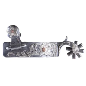 Brandon Anthony Engraved Silver Floral Men's Spurs with 8 Point Rowel