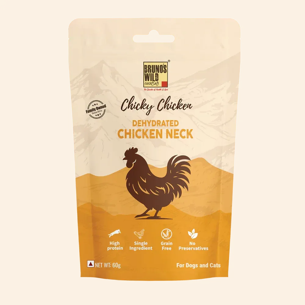 Bruno's Wild Essentials Chicky Chicken Neck Dehydrated Jerky Dog Treats
