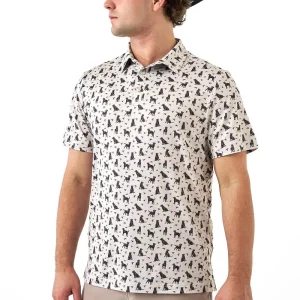 Burlebo Men's Cream Ducks & Dogs Performance Polo