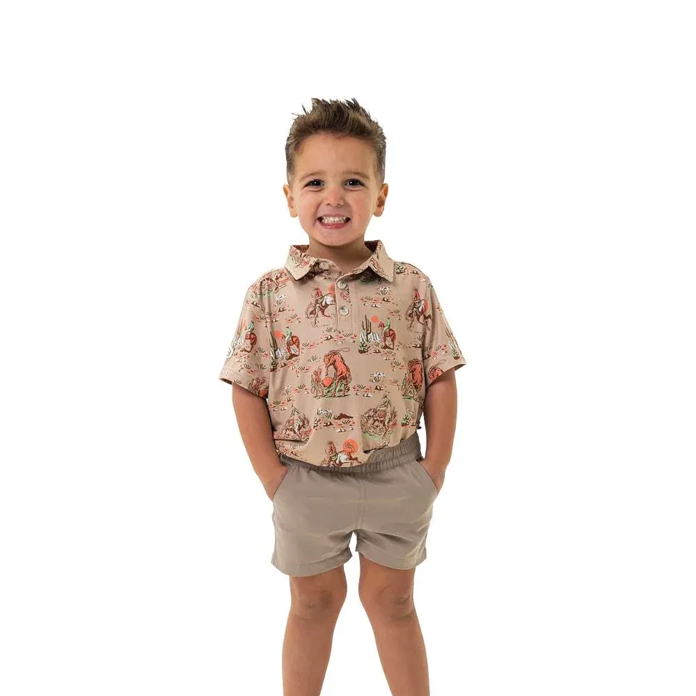 Burlebo Youth Cowboy Up Khaki Polo