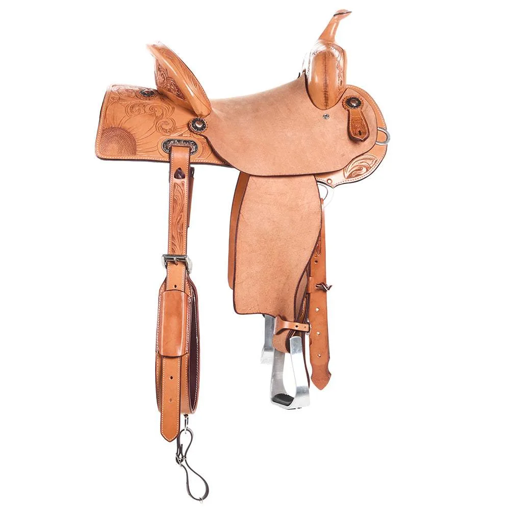Burns Saddlery 14in 30MDX Russet Sunflower Barrel Saddle - Image 2