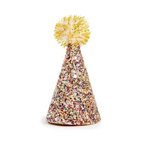 BUSTER'S PARTY SHOP | Confetti Glitter + Gold Pom Pom Mini Party Hat