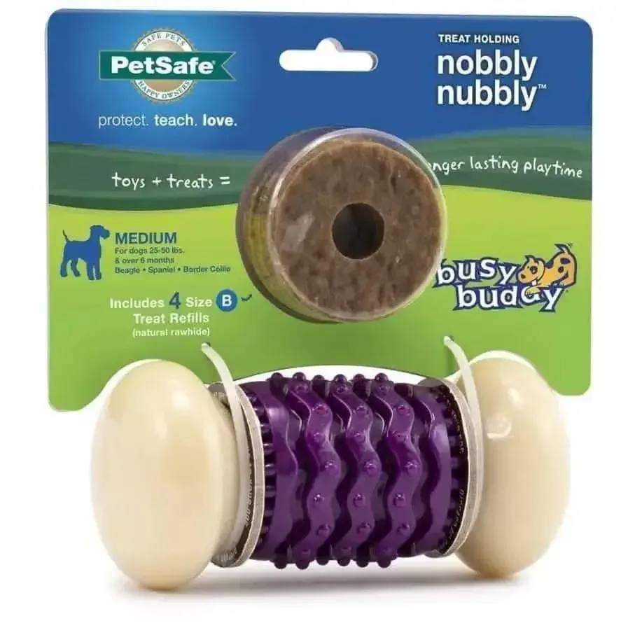 Busy Buddy Nobbly Nubbly Dog Toy Purple, White