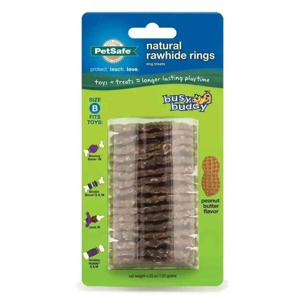 Busy Buddy Peanut Butter Flavor Rawhide Rings Dog Treat